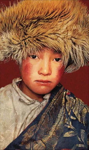 MONDiART Gobelin woven tapestry  100/150 Tibetan Boy Red streched on a stretcher bar (105718)