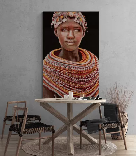 MONDiART Gobelin woven tapestry  120/180  Samburu Girl Black WH1764 streched on a stretcher bar (105784)